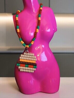 2 in 1 Pony Bead Hamburger Pendant/Keychain Necklace